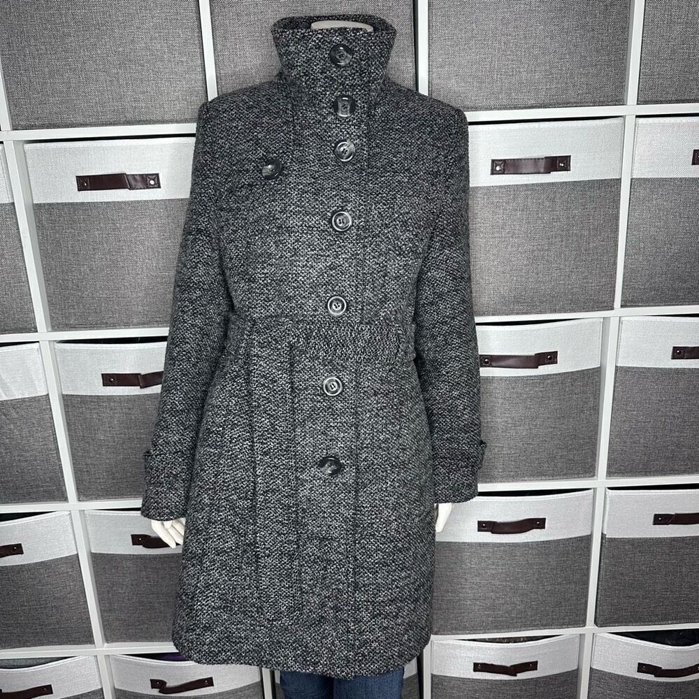 Kenneth Cole Reaction Houndstooth Wool Blend Belted Peacoat Size S/M